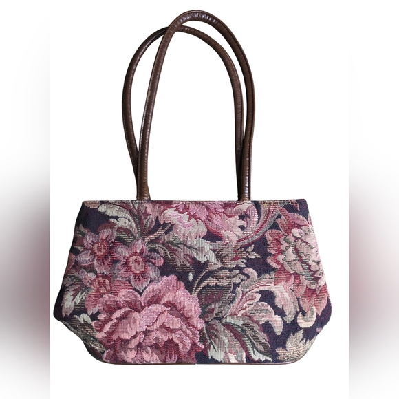 Bueno Handbags - Bueno Floral Tapestry Tote - Pink and Brown